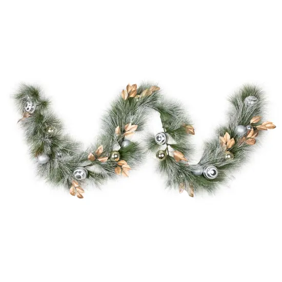 Northlight Flocked Pine and Ornaments Artificial Christmas Garland - 10' x15" - Unlit Silver {3}