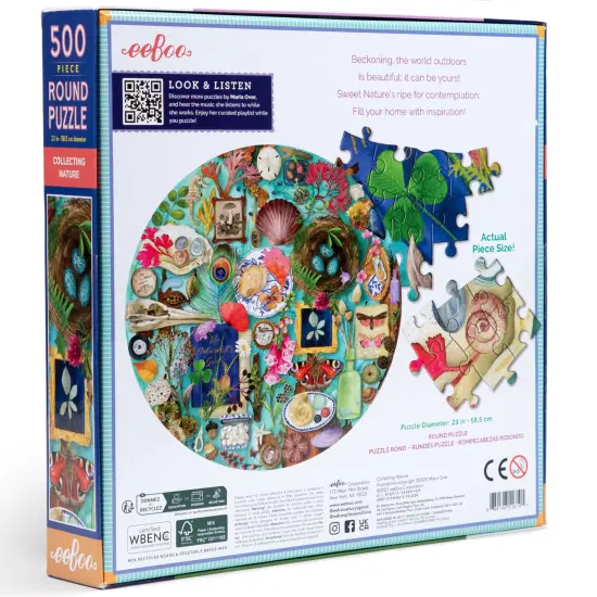 eeBoo Piece & Love: Collecting Nature - 500 Piece Puzzle - Adult Round Jigsaw, 23"x23", Includes Image Reference Insert, Glossy High-Quality Pieces {3}