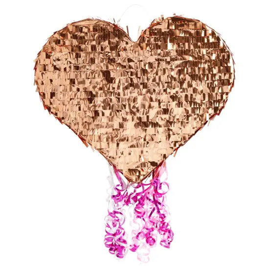 Sparkle and Bash Rose Gold Foil Pull String Heart Pinata, Ideal for Birthday Party Decorations & Supplies, Quinceanera, Valentine's Day (15.7 x 13 x 3 In, Small), Ages 3-14 {7}