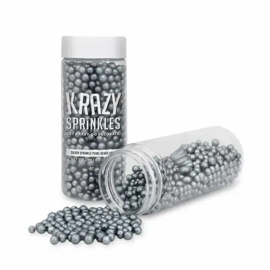 Krazy Sprinkles - Silver Pearl 4mm Beads (1/2 Cup, 1x Jar) for Cakes, Ice Cream & Cookies {2}