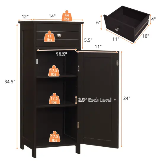 Wooden Storage Free-Standing Floor Cabinet with Drawer and Shelf Brown {6}