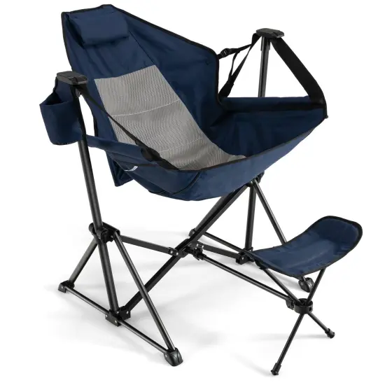 Hammock Camping Chair with Retractable Footrest and Carrying Bag Navy {7}