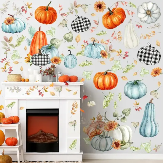 82 Pcs Fall Window Wall Sticker Thanksgiving Autumn Harvest Watercolor {5}