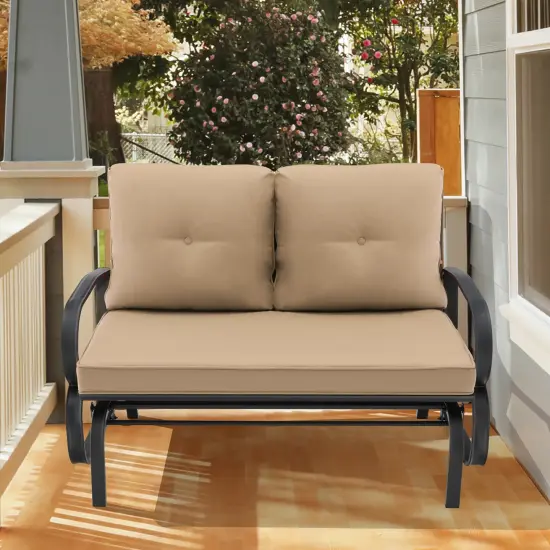 Costway Patio 2-Person Glider Bench Rocking Loveseat Cushioned Armrest Brick Red\Beige\Blue {3}