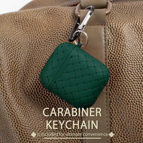 For Apple AirPods 2 / 1 Case, Protective Cover with Keychain for Women Men, Green Weave Pattern {6}