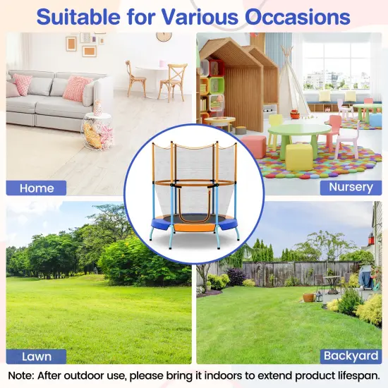 Kids Trampoline with Safety Net, Zipper Door and Heavy-Duty Frame Orange {4}