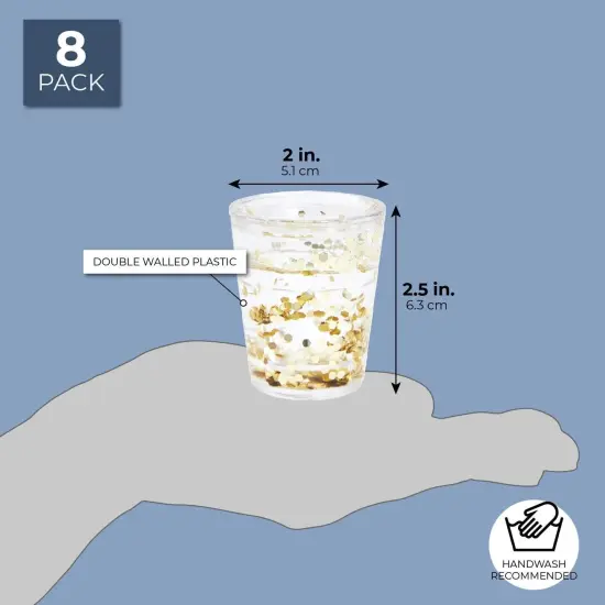 Set of 8 Pretty Gold Shot Glasses with Glitter for Girls Birthday, Holiday Party, Bachelorette (1.5 Oz) {2}