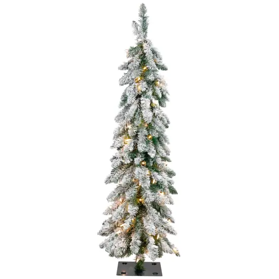 Northlight Pre-Lit Pencil Flocked Alpine Artificial Christmas Tree - 4' - Clear Lights Green {3}
