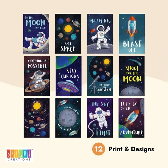 12 Pack Outer Space Posters for Classroom Decor, Kids Room Decorations, Inspirational Quotes (11 x 17 in) Blue {4}
