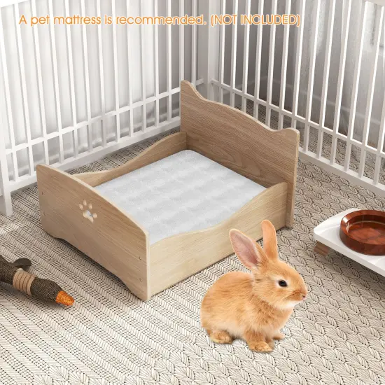 Natural Elevated Pet Bed Frame with Rails and Cute Headboards Ideal for Indoor Small Pets {6}