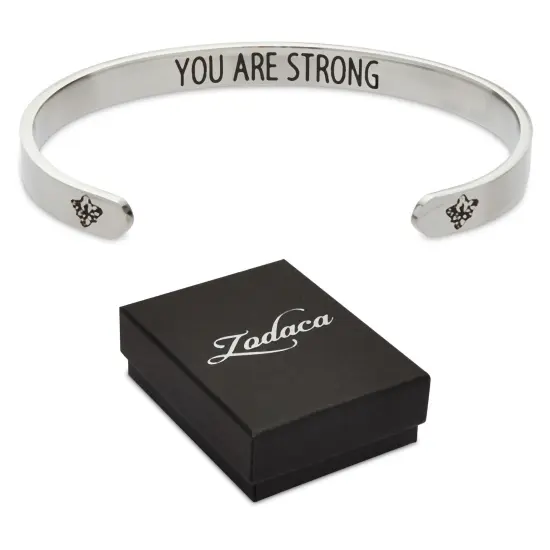 Inspirational Wrist Cuff Bracelet for Women, You Are Strong (2.6x2 In) Silver {3}