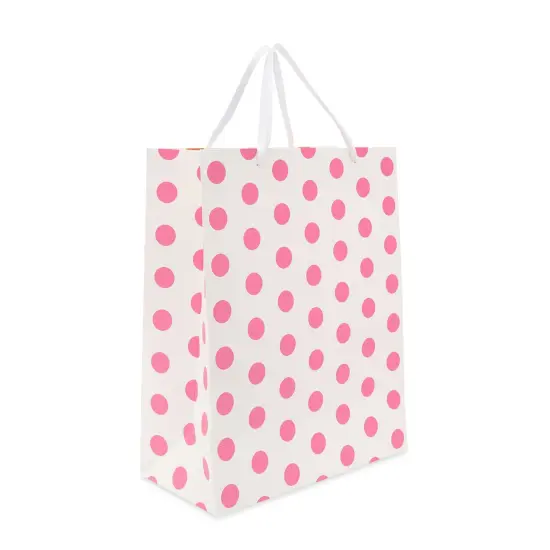 Extra Large Gift Bags for Birthday Party, Girl Baby Shower, Pink Polka Dots (6 Pack) {6}