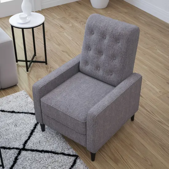 Merrick Lane Darcy Recliner Chair Mid-Century Modern Faux Leather Tufted Upholstery Ergonomic Push Back Living Room Recliner Gray {3}