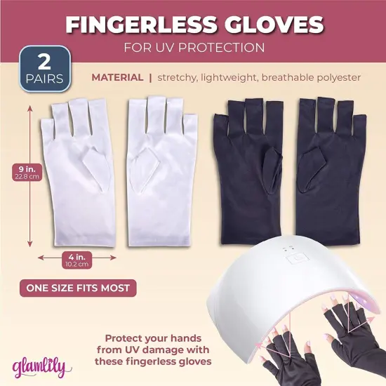 Fingerless UV Light Gloves for Gel Manicures, Sun Protection (2 Colors, 2 Pairs) Black {2}