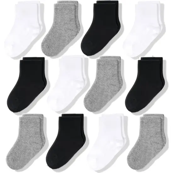 CozyWay Kids Crew Socks - Comfy Cotton Socks For Girls and Boys Ages 3 Years and Up - Soft & Breathable - Unisex Black, Gray, White - 12 Pack {1}