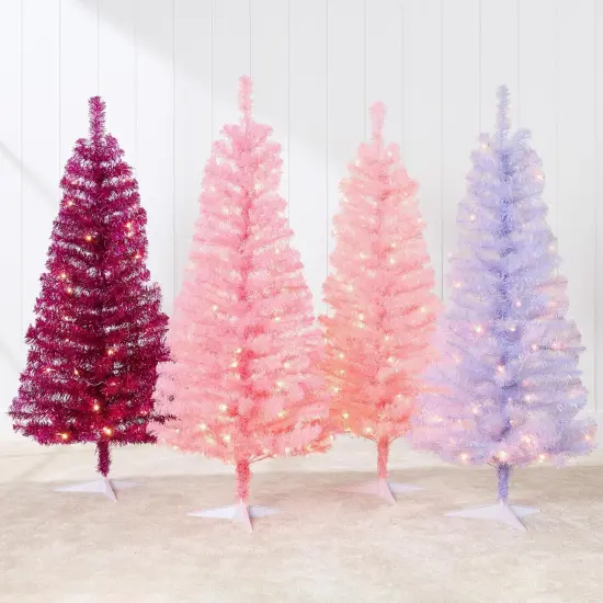 4ft Pre Lit Christmas Tree Mini Artificial Tree with Twinkling LED Lights for Bedroom or Apartment Lime Green {7}