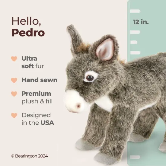 Bearington Pedro Plush Donkey Stuffed Animal, 12 Inches, For Ages 3-14 Grey {2}