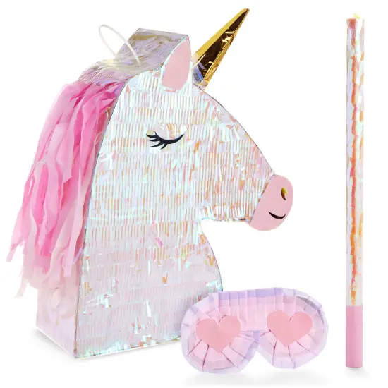 Large Unicorn Pinata Kit with Blindfold and Stick for Girls Birthday Party Decorations (20 x 14 x 5 In) Pink {1}