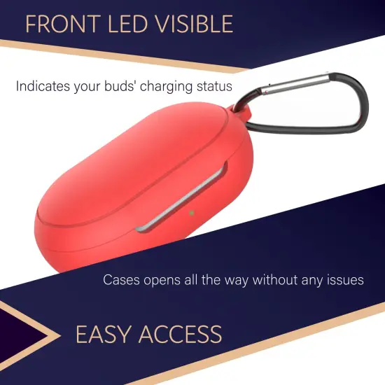 For Galaxy Buds+ / Buds Case, Protective Silicone Cover with Carabiner Keychain Compatible with Samsung Galaxy Buds+ Plus 2020 Buds 2019 Wireless Earbuds, Carmine Red by Insten {5}