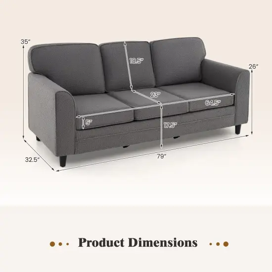 Modern 3-Seater Sofa Couch with Soft Teddy Velvet Ergonomic Cushions Wood Legs for Living Room Gray {4}