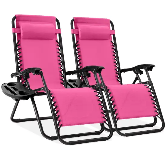 Best Choice Products Set of 2 Zero Gravity Lounge Chair Recliners for Patio, Pool w/ Cup Holder Tray Hot Pink {1}