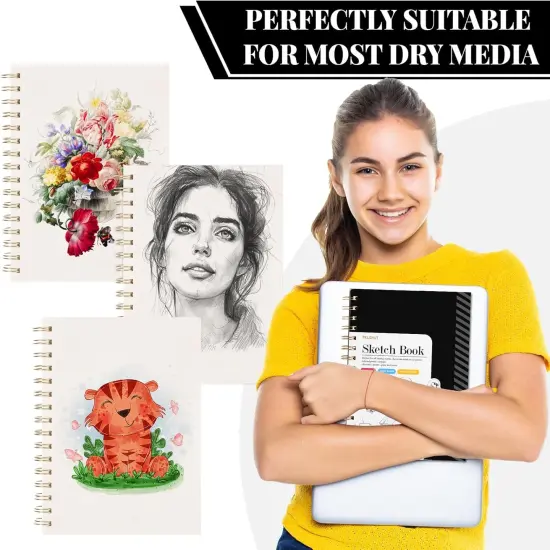 Sketch Book with 12 Color Pencil Set, 100 Sheets Spiral Sketchbook for Drawing (68lb/100gsm), Acid-Free Sketch Pad for Kids Artist, Art Paper Drawing Supplies {4}