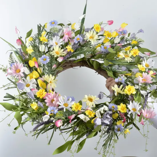 Summer Floral Artificial Daisy Wreath 24Inch Front Door Wreath with Colorful Daisy Summer Wreaths {4}