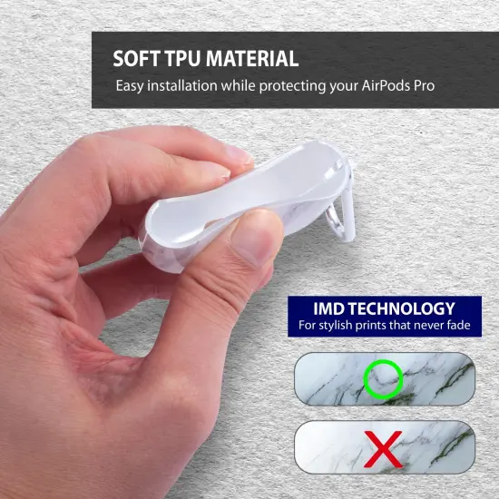Marble Case Compatible with Airpods Pro, Glossy Soft TPU Protective Smooth Cover with Portable Keychain, Supports Wireless Charging, Shockproof & Anti-Scratch, Shinny White Marble by Insten {5}
