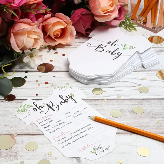 50 Pack Girl Baby Shower Prediction and Advice Cards for Parents to Be, Floral Themed Party Games (5 x 7 In) Multicolor {3}