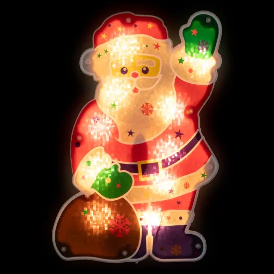Northlight Lighted Holographic Santa Claus Christmas Window Silhouette - 13" - Clear Lights Red {1}