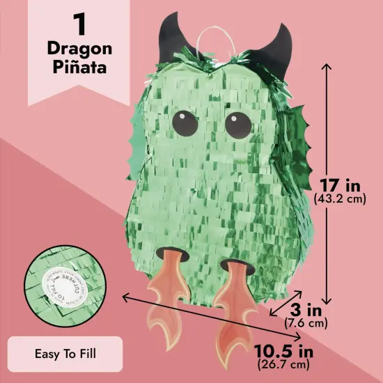 Green Dragon Pinata for Kids Birthday, Knight Party Decorations (17 x 10.5 x 3 In) {3}