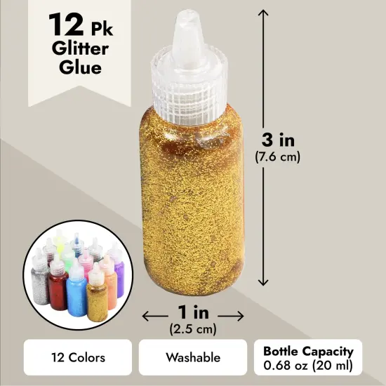 12 Pack Glitter Glue, 20 mL Each, Neon Metallic Colors &ndash; Ideal for DIY, School Projects, Arts and Crafts, Easy Squeeze Bottles for Adults Multicolor {3}