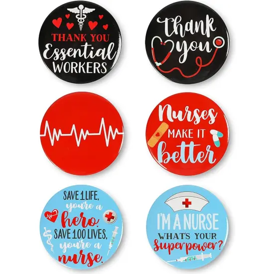 Button Pins, Nurse Appreciation Gifts in 6 Designs (2.28 Inches, 24 Pieces) Red {3}