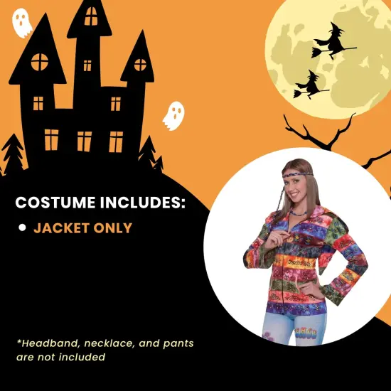 60's 70's Hippie Hooded Rainbow Costume Jacket Adult Standard {5}