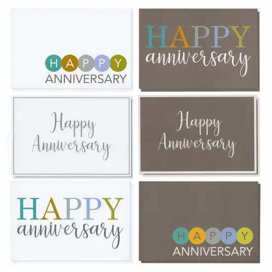 36 Pack Happy Anniversary Cards with Envelopes for Work, Wedding, Employees, 6 Designs (Blank Inside, 4x6 In) {1}