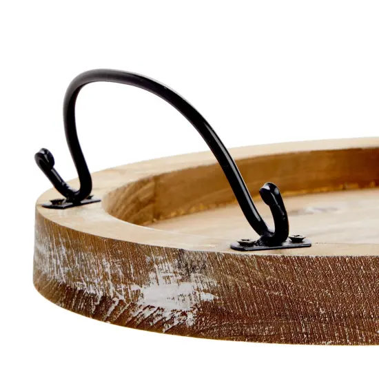 Oval Wooden Serving Tray with Handles, Decorative Platter for Coffee Table, Living Room (15.75 x 10.8 x 1.25 In) Brown {6}