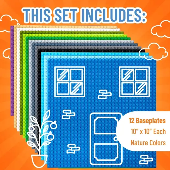 Strictly Briks Large Classic Stackable Baseplates, Building Bricks For Towers, Shelves, and More, 100% Compatible with All Major Brands, Nature Colors, 12 Pack, 10x10 Inches Brown {3}