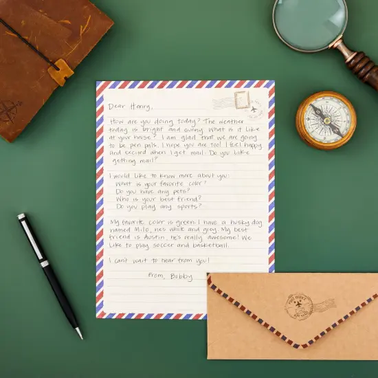 Pipilo Press 96 Pack Vintage-Style Airmail Stationery Set (48 Lined Paper Sheets with 48 Matching Envelopes) for Letter Writing, Travel Map Design Brown {2}