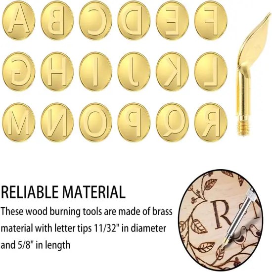 56Pcs Wood Burning Tip Set Letter Wood Burning Tool Including Alphabet Number Symbol Brass Alphabet Number Template for DIY Embossing Carving Craft Wood Burning {3}