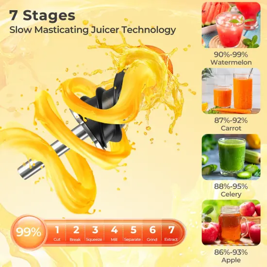 Cold Press Juicer with 5.3" Wide Feed Chute and Ultra-Fine Masticating Technology &ndash; Gray {5}