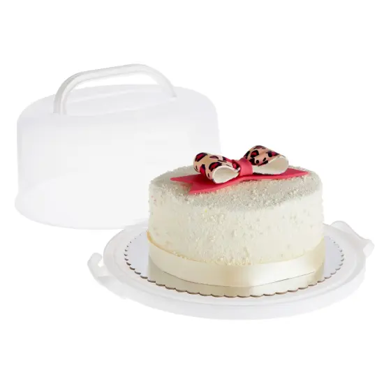 Round Cake Carrier with Lid and Handle, Dessert Container for Pie, Cupcakes (12 x 5.9 In) White {6}