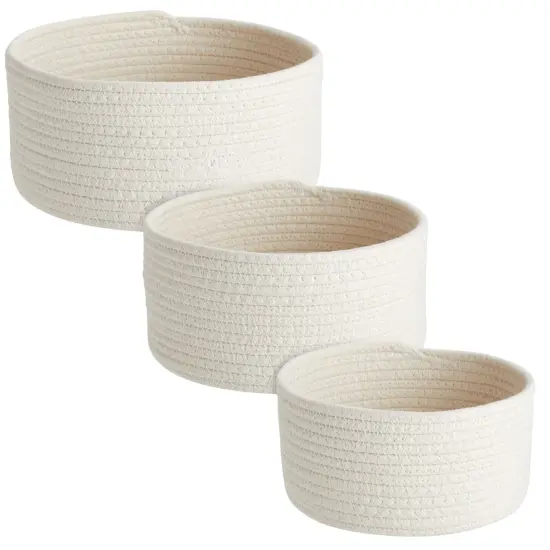 3 Pack Woven Baskets for Storage, Small Round Cotton Rope Organizing Bins (3 Sizes, White) {7}