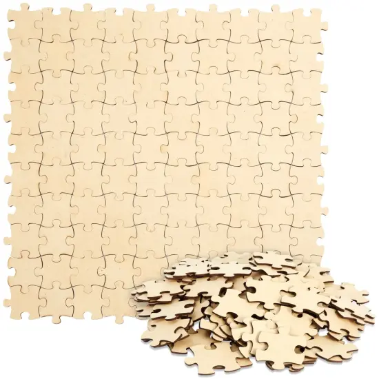 100 Blank Wooden Puzzle Pieces for Crafts, DIY Art Projects, 1.9x1.6" Unfinished Freeform Jigsaw Wood Puzzle to Draw On {1}