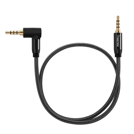 3.5mm Audio Cable, 90 Deg MM, TRRS 2CH Mic, Nylon Braid Jacket, 1.5 Feet Black {7}