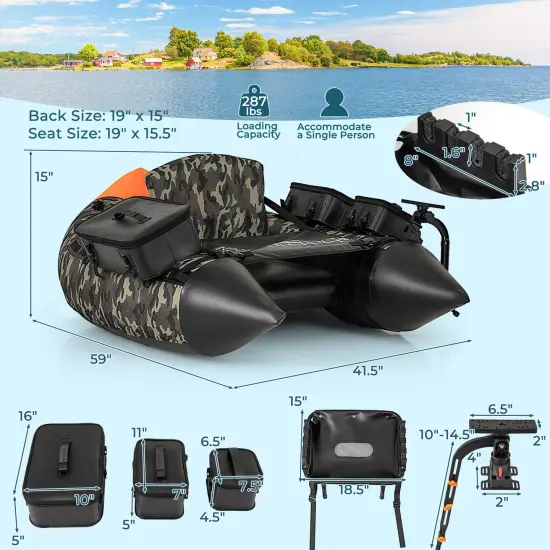 Portable Inflatable Fishing Boat with 3 Detachable Storage Boxes and Fish Finder Holder Camouflage {4}
