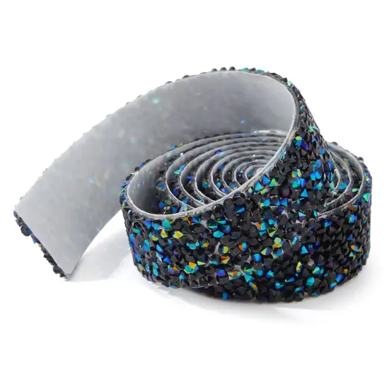 7 Rolls Crystal Rhinestone Adhesive Strips for Crafts, Decor, Gifts (4 Sizes, Black) {7}