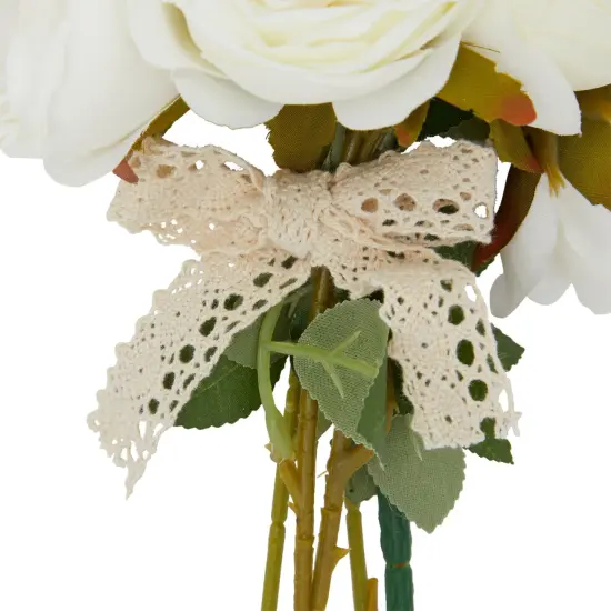 White Silk Roses, Eucalyptus and Berry Bridal Bouquet, Wedding Centerpiece (15.7x7 In) {7}