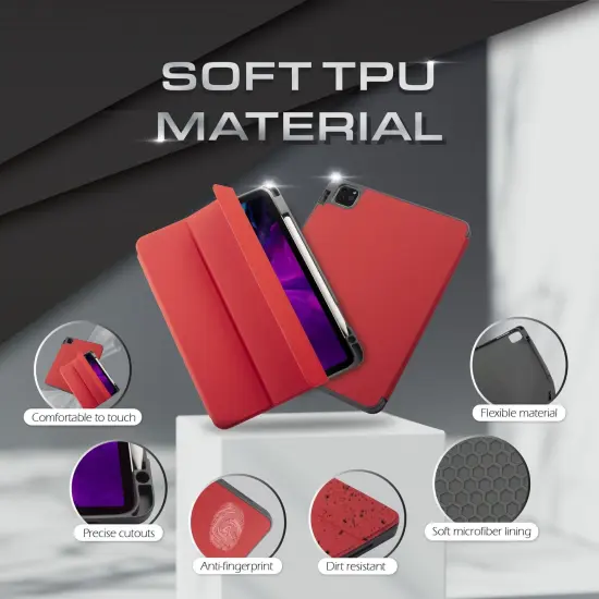 Insten - Soft TPU Tablet Case For iPad Pro 11 inch 2020, Multifold Stand, Magnetic Cover Auto Sleep/Wake, Pencil Charging, Light Red {3}