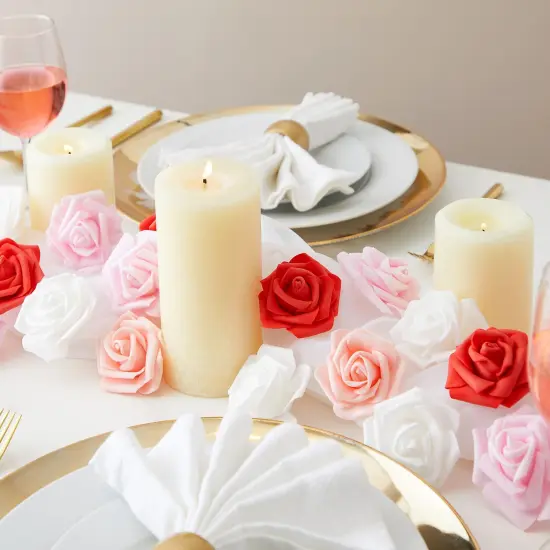 100 Pack Pink and White Artificial Rose Heads, 3-Inch Stemless Flowers for Valentine's Day, Weddings, Bouquets, DIY Crafts (4 Colors) Red {4}