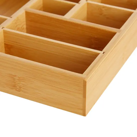 Bamboo Drawer Organizer Tray with 8 Adjustable Dividers for Kitchen Utensils, Cutlery (14 x 10 x 2 In) Brown {7}